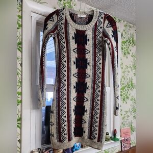 Pink Rose Tribal Pattern Sweater Dress